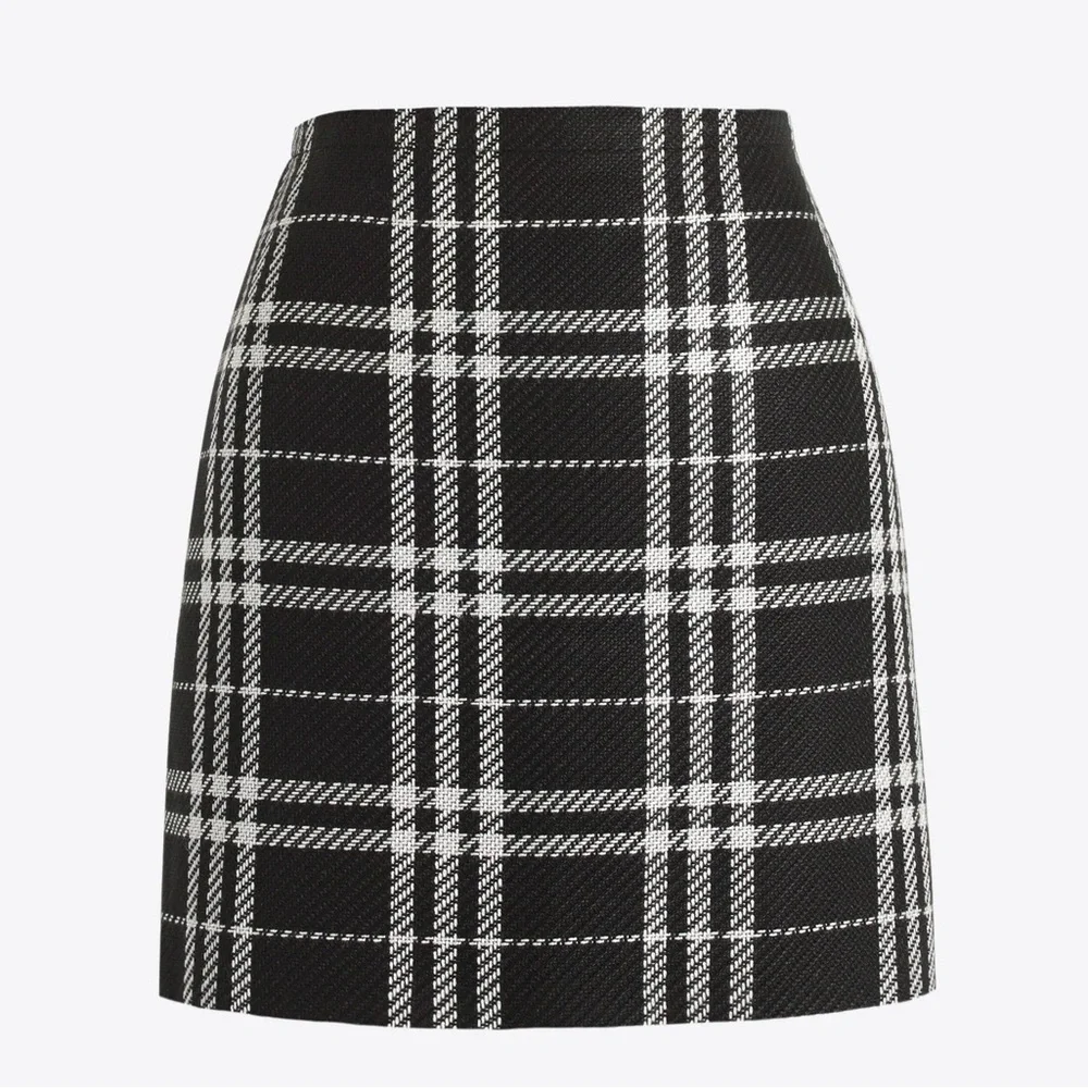 J.Crew Black White Check Plaid Mini Skirt Wool Blend Lined Preppy Classic 00
